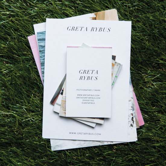 Greta Rybus business cards and postcards
