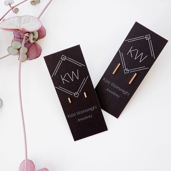 Kate Wainwright mini business cards as earring packaging