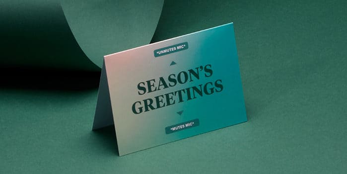 business holiday card with a WFH theme