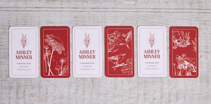 Ashley Minner premium business cards in red and white