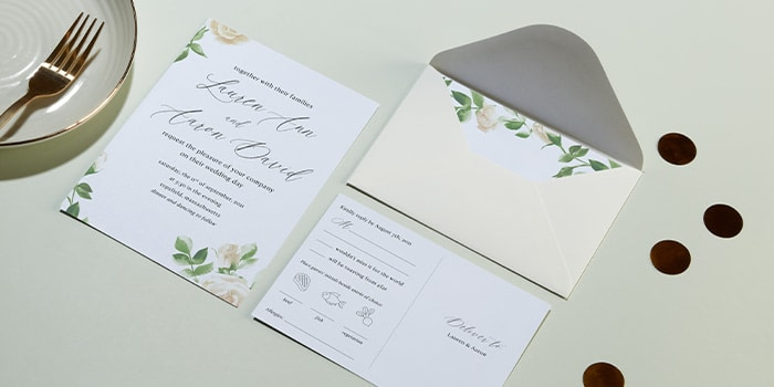 Floral wedding invitation and envelope