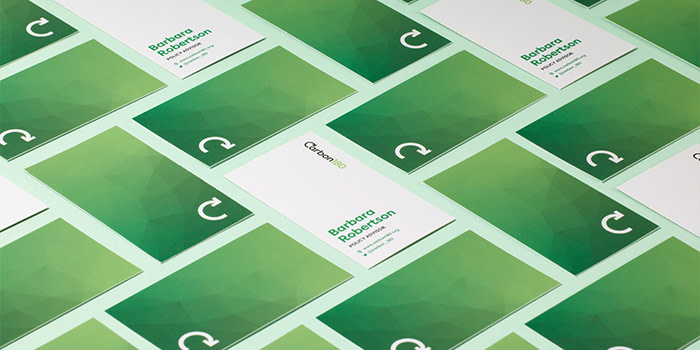 Mosaic of green business cards by Carbon180