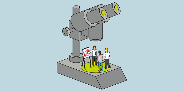 Business men under a microscope