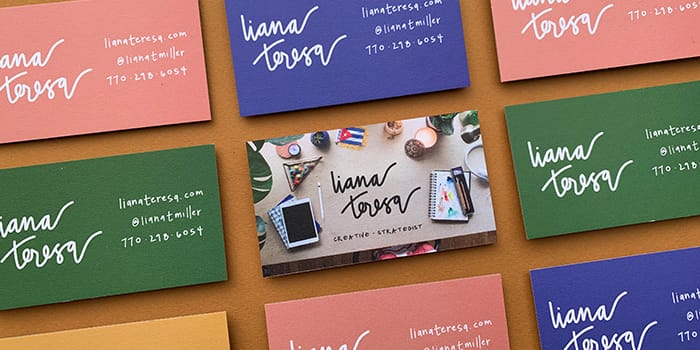 Liana Theresa colorful business cards with different designs