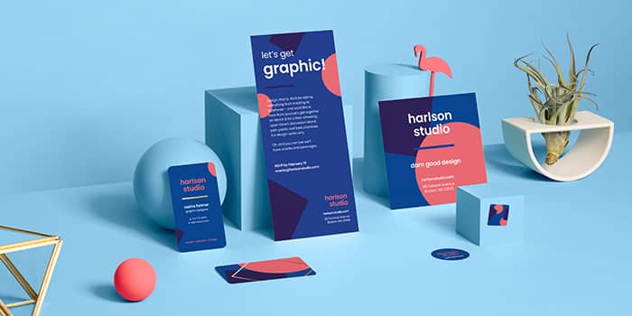 marketing materials on blue background
