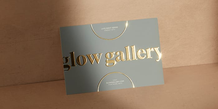 A gold foil business card for a gallery brand 
