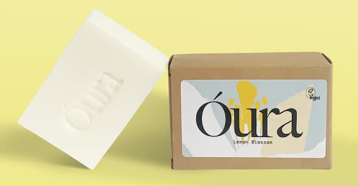 Óura soap and packaging with MOO sticker