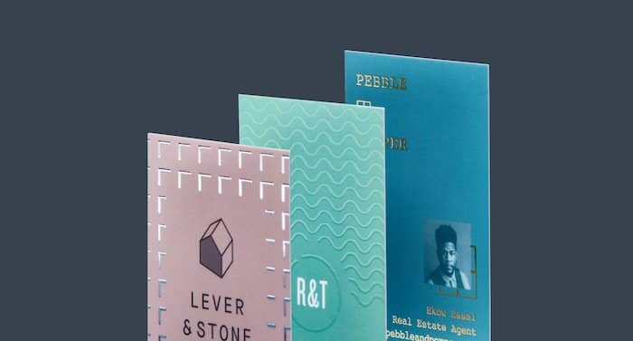 Business cards with special finishes in various colors and designs