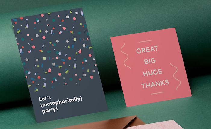 Flat design holiday card template by MOO and thank you card