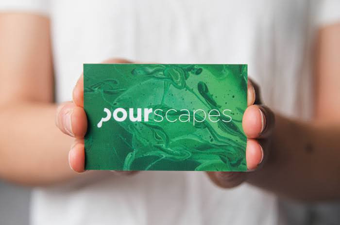 Emerald green pourscape business card