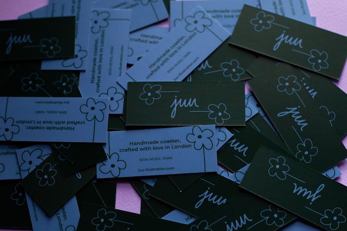 Blue hang tags by Juu