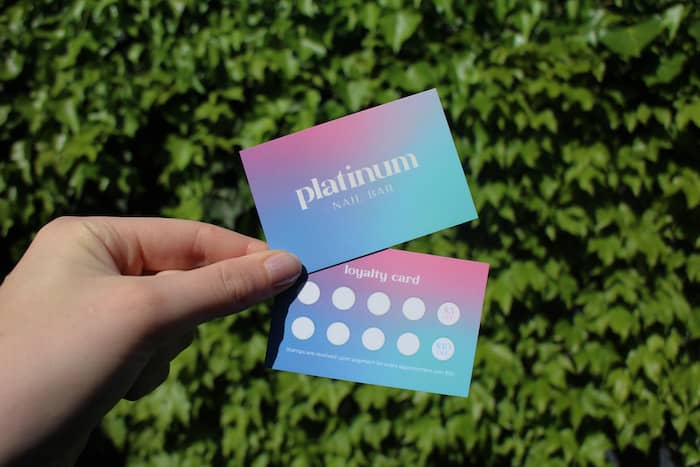 Emily Bourke loyalty card design for Platinum Nails