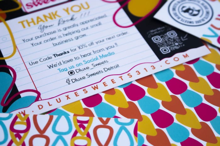 Dluxe Sweets bakery thank you cards by Alexis Sanders