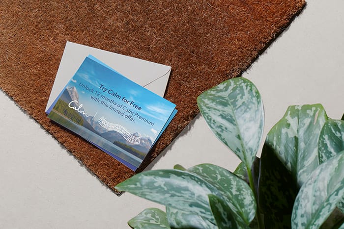 A branded Calm Postcard used for offline marketing of their health and happiness app