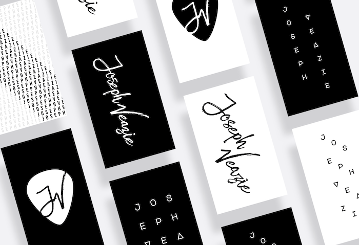 Joseph Veazie business cards with cool black and white designs by Curtis Thornton