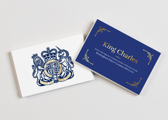 A Gold Foil Business Card designed for King Charles by our Design Services team