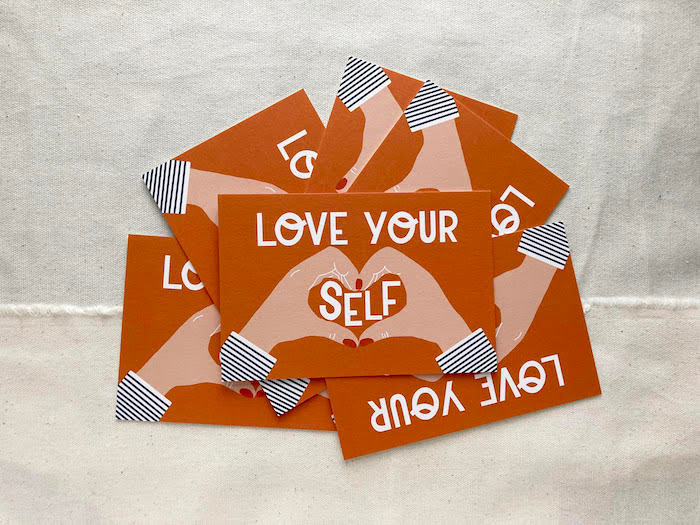 Love Yourself postcard designs by Krystal Zorzi