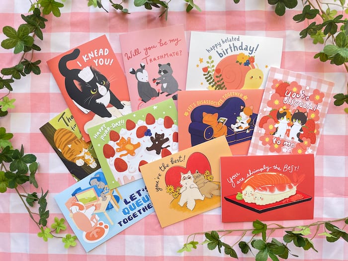 Various cute greeting card designs by Goyangii