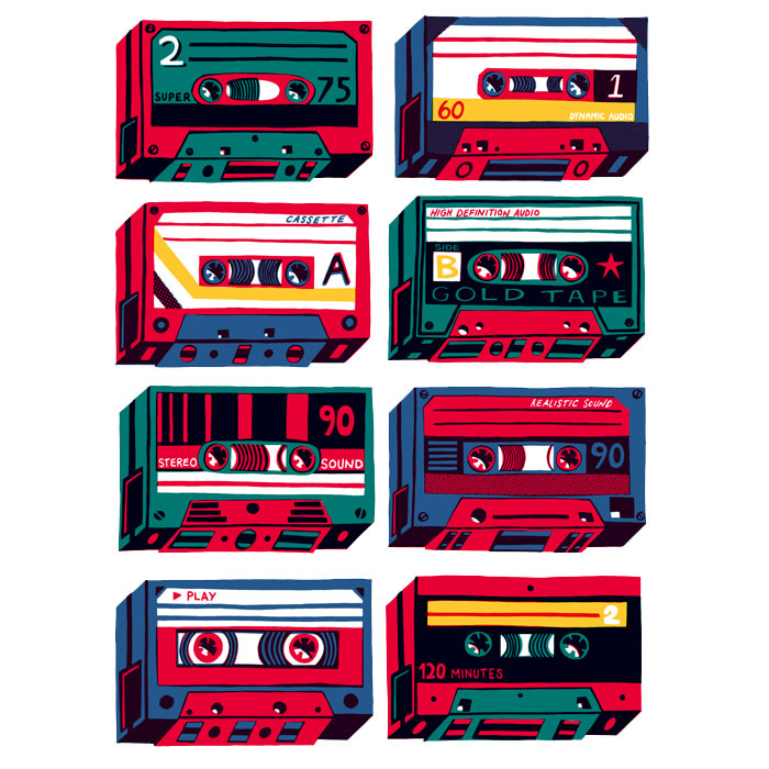 Collection of cassette designs by Charlie Gould