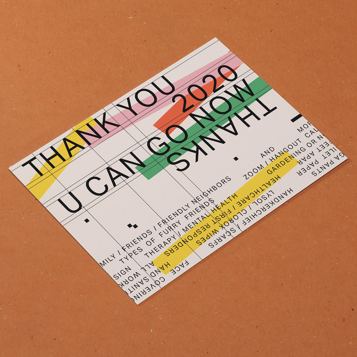 Indisneny thank you card with lo-fi typography
