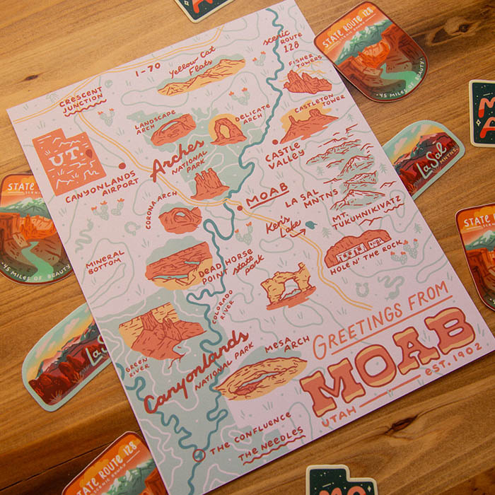 Vintage inspired map of Moab by Abby Leighton