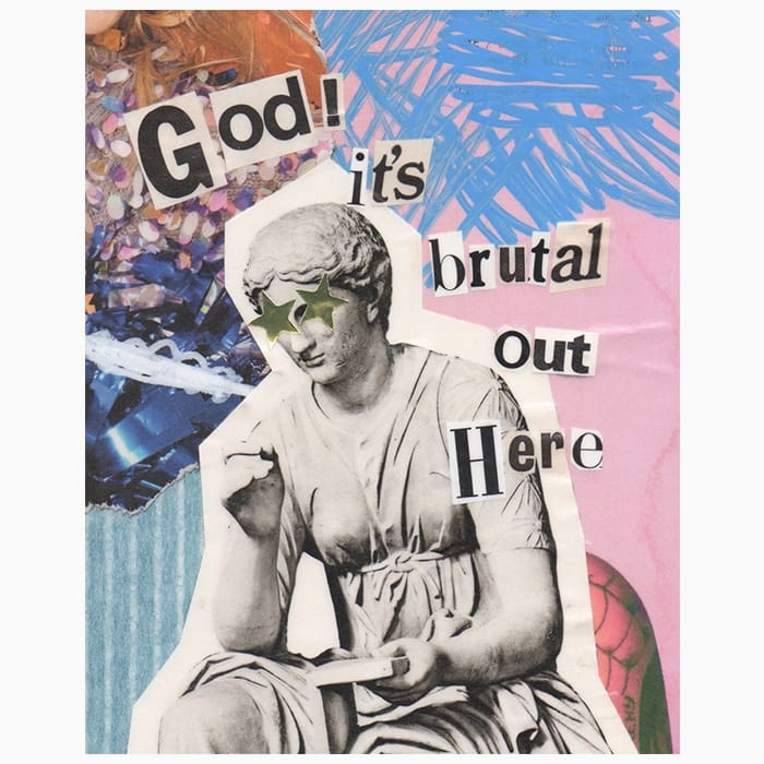 Collage artwork with a Greek statue and message by Mya Naguit from Paper Puso