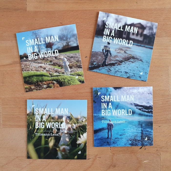 Four square business cards for the small man in a big world project by photographer Tillmann Lenz