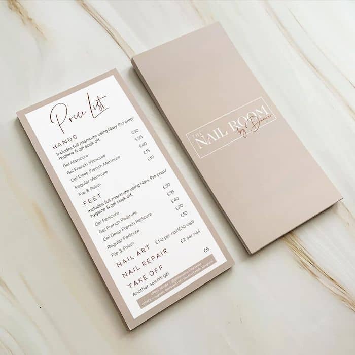Beauty price list for Nail room by Danae by designer Beths Branding Co