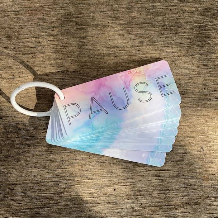 Set of Pause Anywhere mini business cards with rounded corners