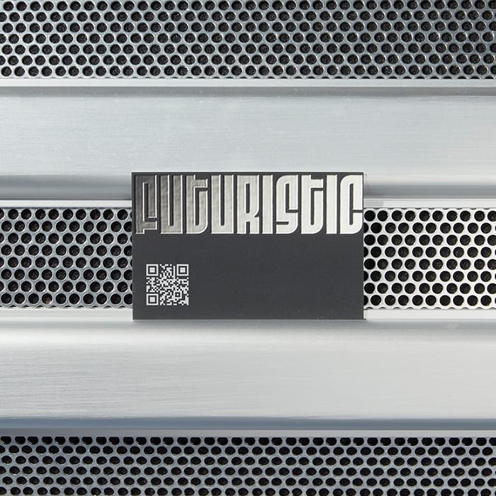A "futuristic" business card with funky and bold silver foil.