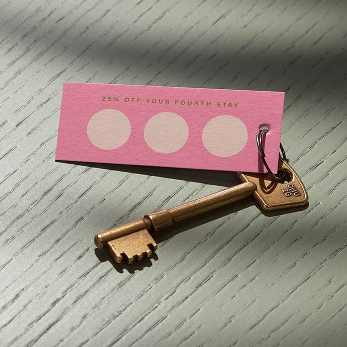 A minicard turned loyalty card. The card is attached to a keyring for a hotel key.